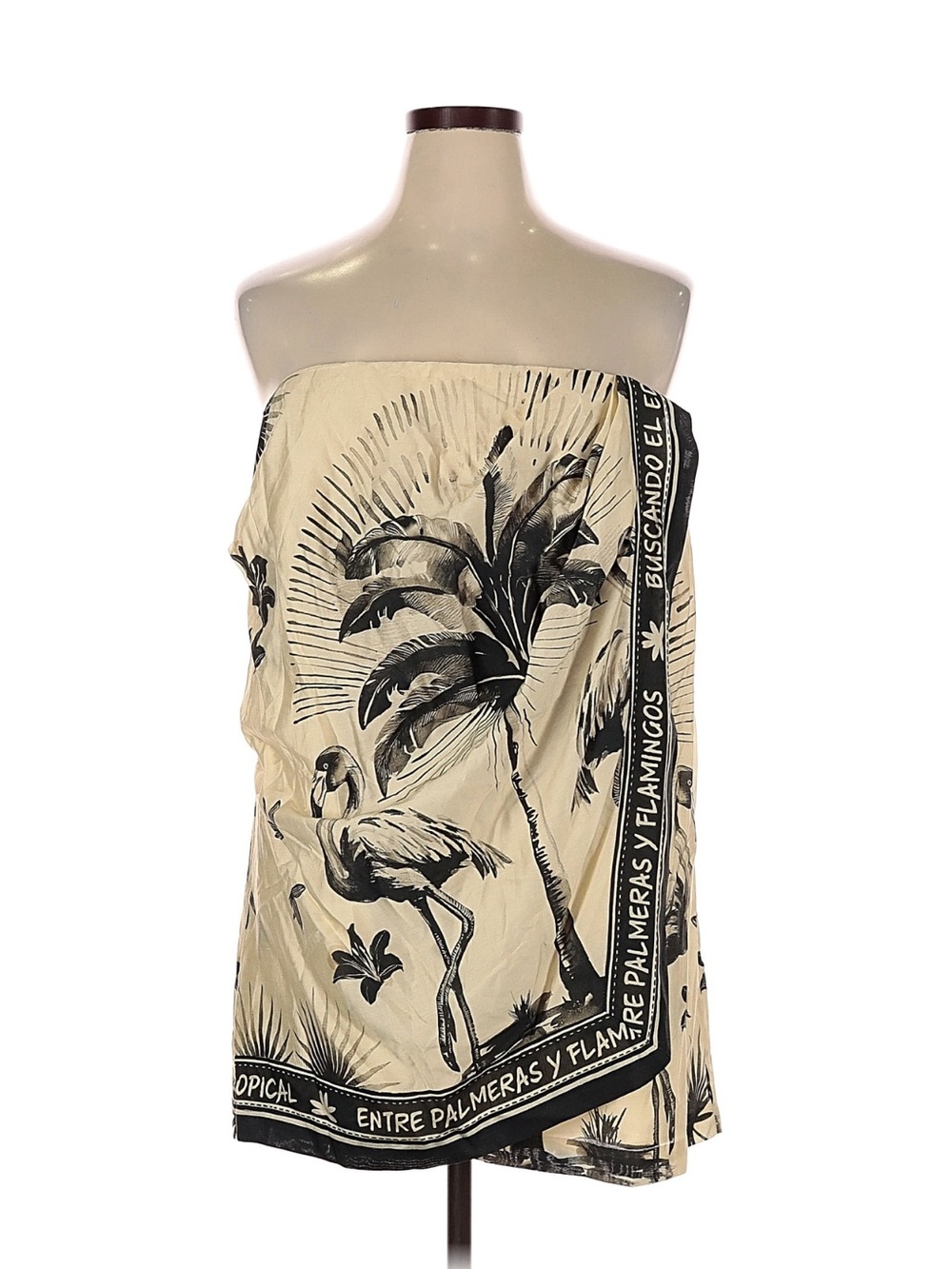 H&M Tropical Flamingo Strapless Dress / Cover-Up in Cream & Black XL
